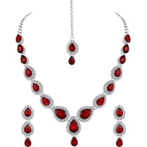 Parshwa Creations Indian Women's Silver Plated Bollywood Fashion Alloy Jewelry Set, Rhinestone, Crystal Studed Prom Party Accessories Wedding Bride Earrings Necklace Set,Gift For Her Jewelry