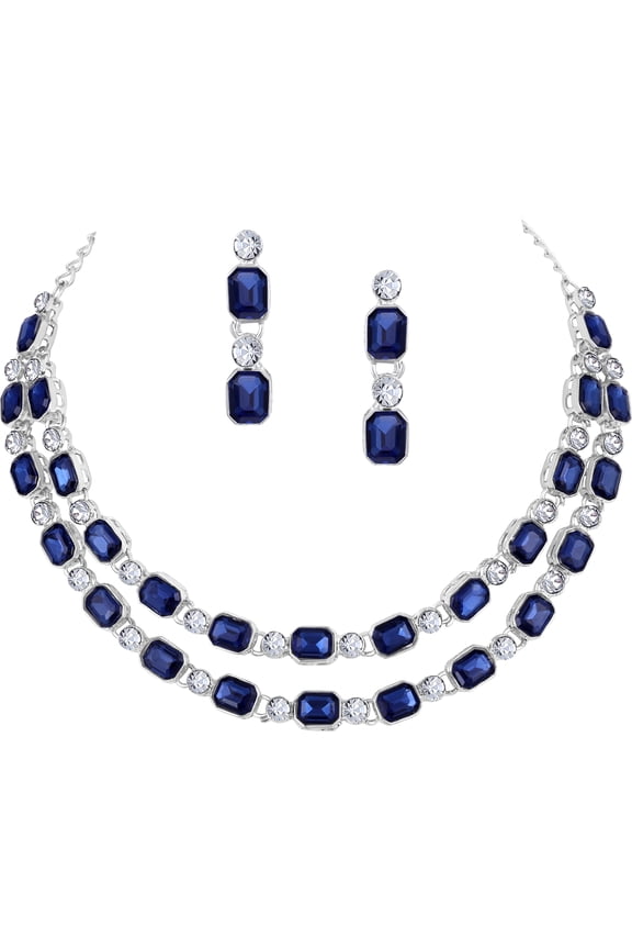 Indian Women's Silver Plated Bollywood Fashion Alloy Jewelry Set, Rhinestone, Crystal Studed Prom Party Accessories Wedding Bride Earrings Necklace Set,Gift For Her Jewelry