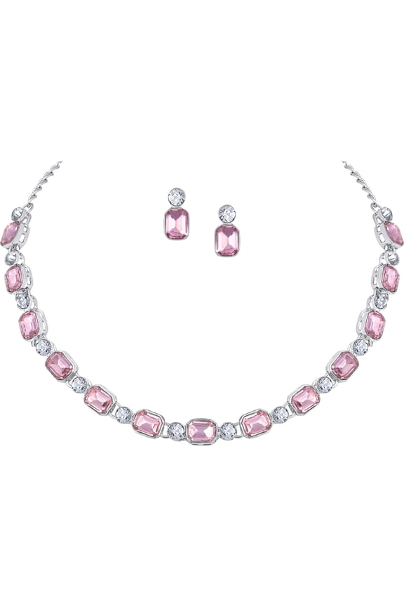 Indian Women's Silver Plated Bollywood Fashion Alloy Jewelry Set, Rhinestone, Crystal Studed Prom Party Accessories Wedding Bride Earrings Necklace Set,Gift For Her Jewelry