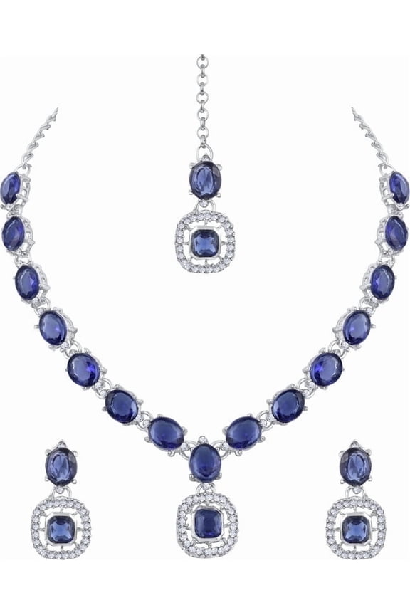 Indian Women's Silver Plated Bollywood Fashion Alloy Jewelry Set, Rhinestone, Resin Beads Stud Prom Party Accessories Wedding Bride Earrings Necklace Set,Gift For Her Jewelry