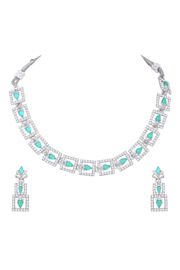 Indian Women's Silver Plated Bollywood Fashion Jewelry Choker Set, Rhinestone Stud Prom Party Accessories Wedding Bride Earrings Necklace Set,Gift For Her Jewelry