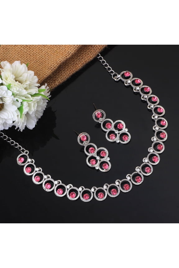 Indian Women's Silver Plated Bollywood Fashion Jewelry Choker Set, Rhinestone Stud Prom Party Accessories Wedding Bride Earrings Necklace Set,Gift For Her Jewelry