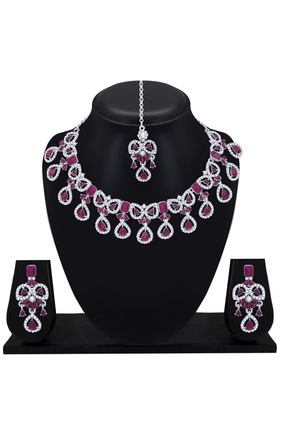 Indian Women's Silver Plated Bollywood Fashion Jewelry Choker Set, Rhinestone Stud Prom Party Accessories Wedding Bride Earrings Necklace Set,Gift For Her Jewelry