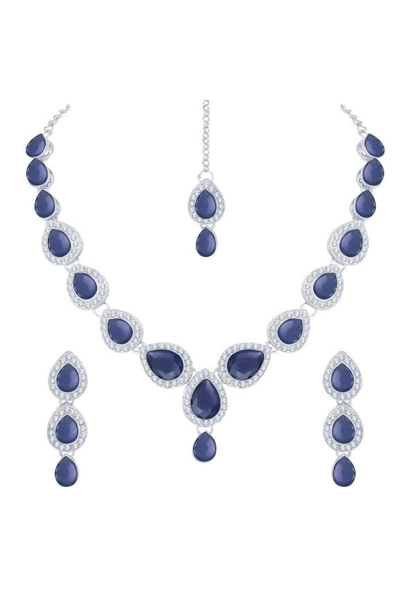 Indian Women's Silver Plated Jewelry Choker Set, Rhinestone Crystal Drop Prom Party Accessories Wedding Bride Earrings Necklace Set