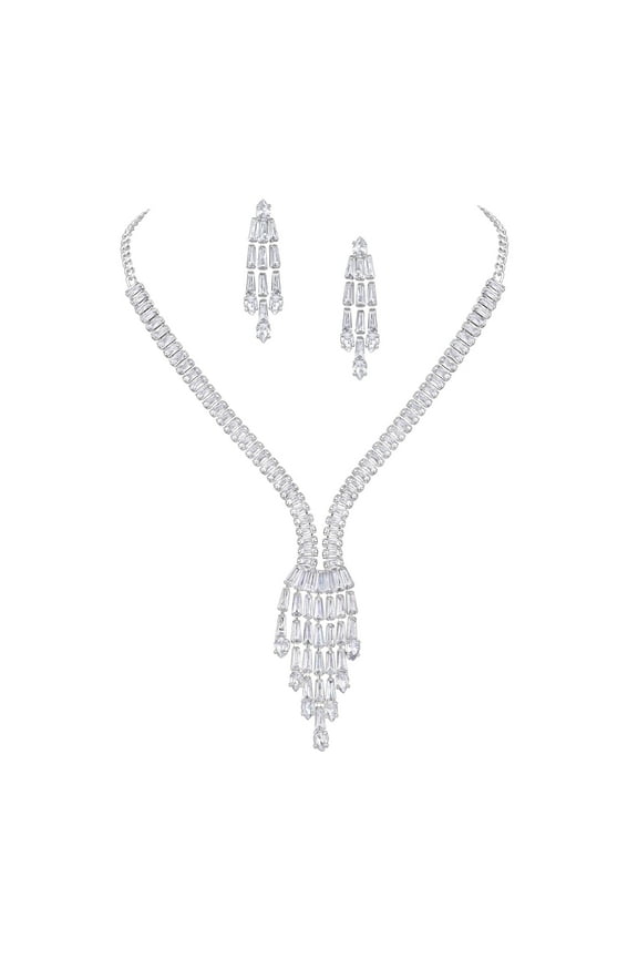 Indian Women's Silver Plated Jewelry Choker Set, Rhinestone Crystal Drop Prom Party Accessories Wedding Bride Earrings Necklace Set