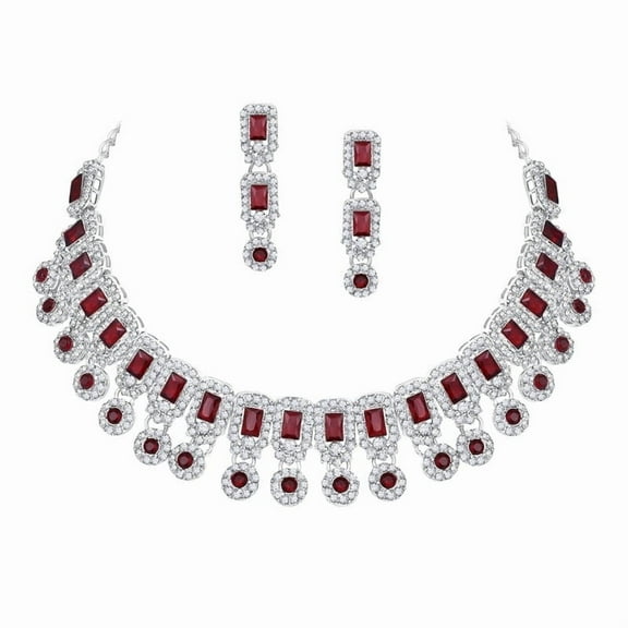 Parshwa Creations Indian Women's Silver Plated Jewelry Choker Set, Rhinestone Crystal Drop Prom Party Accessories Wedding Bride Earrings Necklace Set