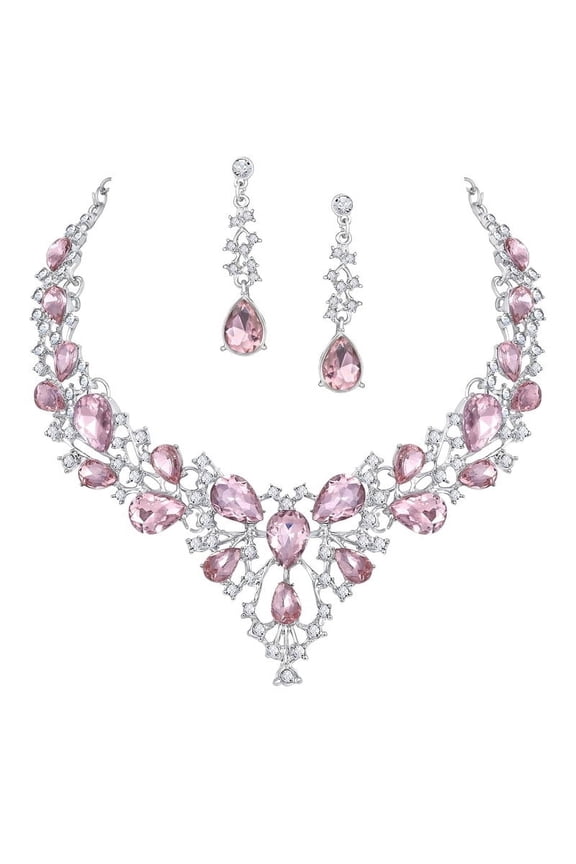 Women's Indian Bollywood Silver Plated Silver Plated Crystals American Diamonds Alloy Necklace Set with Earrings