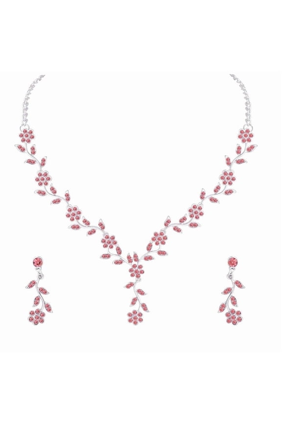 Women's Indian Bollywood Stlye Wedding Silver Plated Jewelry Crystals American Diamonds Alloy Necklace Set with Earrings