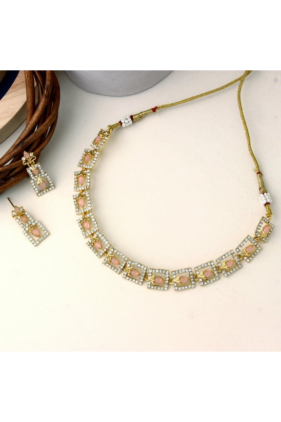 Women's Indian Gold Plated Jewelry Set, Bollywood Style Necklace Earrings Rhinestone Kundan Jewelry, Jewelry Set For Party, Wedding, Engagement & Festive Occasions