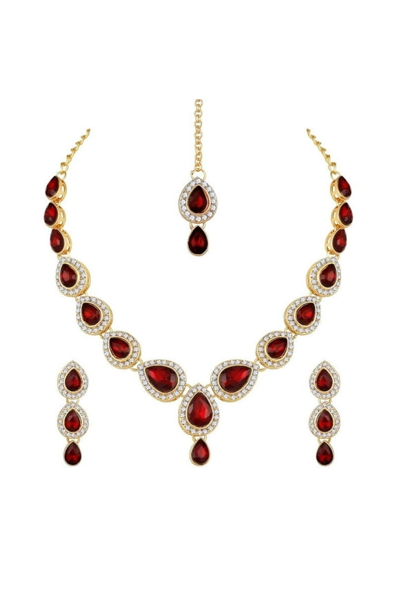 Women's Indian Gold Plated Jewelry Set,Bollywood Style Wedding & Bridal Wear Necklace Earrings Rhinestone Jewelry Set