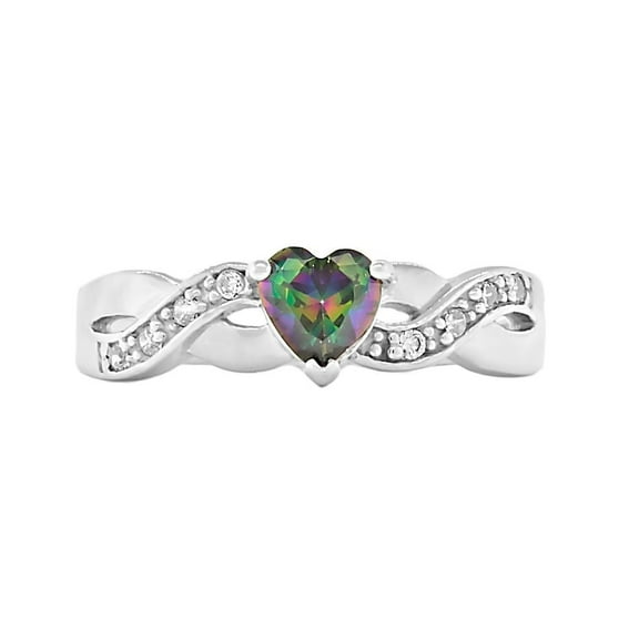 Parsley: 0.6ct Heart-cut Mystic Topaz Ice CZ Crossover Infinity Promise Ring Sterling Silver sz 7.0