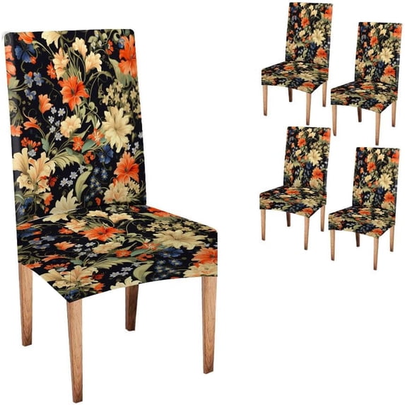 Parson Chair Covers,Floral Pattern Stretch Parsons Chair Slipcovers 4 Universal Removable Washable Chair Seat Covers Protector for Dining Room Kitchen Hotel