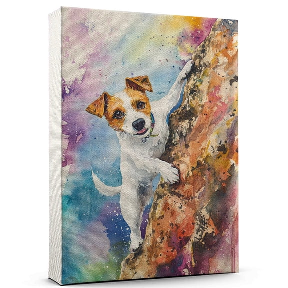 Parson Russell Terrier Dog Canvas Canvas – Climbing Theme Dog Art for Wall, Parson Russell Terrier Dog Playing Climbing Wall Art, Dog Lover Canvas Decor