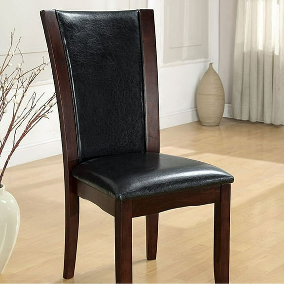 Parson Style Leatherette Wooden Side Chair Set of 2 Cherry Brown- Saltoro Sherpi