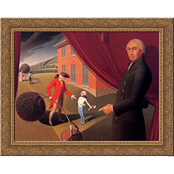 Parson Weem's Fable 24x20 Gold Ornate Wood Framed Canvas Art by Grant Wood