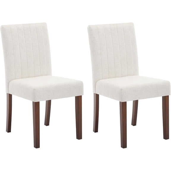 Parsons Button Tufted Dining Chairs Set of 2 - Upholstered Fabric Kitchen Chairs with Wood Legs & Padded Seats - Living Room Kitchen Furniture (Beige-Vertical Stripes)