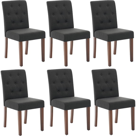Parsons Button Tufted Dining Chairs Set of 6 - Upholstered Fabric Kitchen Chairs with Wood Legs & Padded Seats - Living Room Kitchen Furniture (Black)
