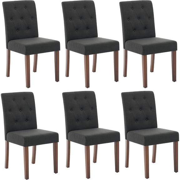 Parsons Button Tufted Dining Chairs Set of 6 - Upholstered Fabric Kitchen Chairs with Wood Legs & Padded Seats - Living Room Kitchen Furniture (Black)