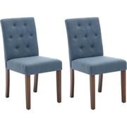 Parsons Button Tufted Dining Chairs Set of 2 - Upholstered Fabric Kitchen Chairs with Wood Legs & Padded Seats - Living Room Kitchen Furniture Blue