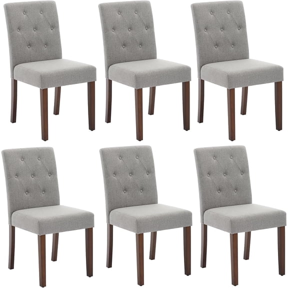 Parsons Button Tufted Dining Chairs Set of 6 - Upholstered Fabric Kitchen Chairs with Wood Legs & Padded Seats - Living Room Kitchen Furniture (Gray)