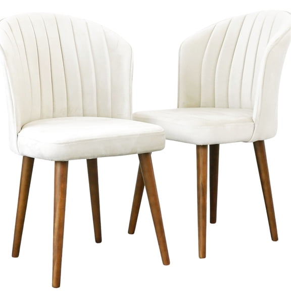 Parsons Dining Chairs (Set of 2) in Beige Velvet | No Assembly Hassle for Quick Setup | Sturdy Solid Wood and Durable Fabric | Full Back Design to Improve Comfort