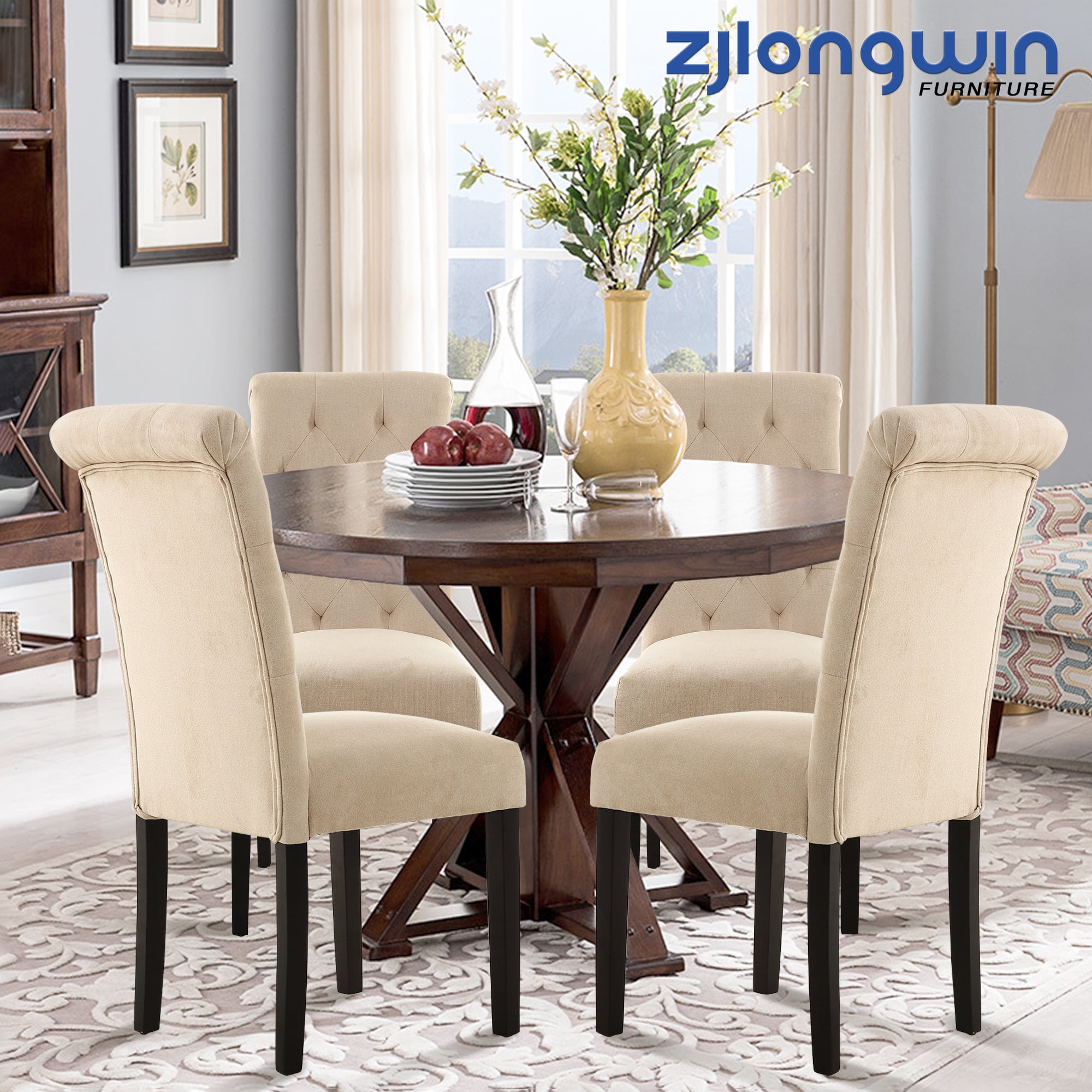 Parsons Modern Style Kitchen Dining Chair, Beige Upholstered