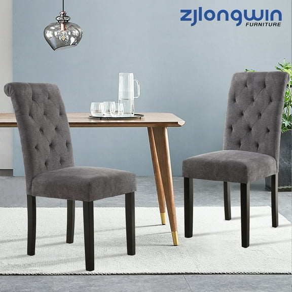 Parsons Fabric Upholstered Tufted Dining Chair, Gray, Set of 2