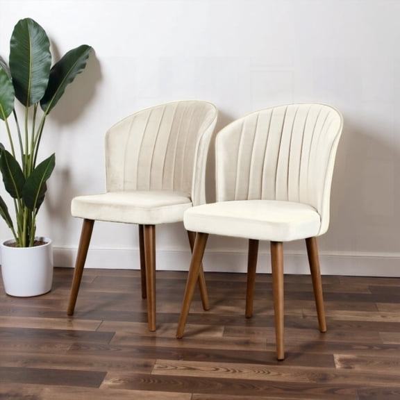 Parsons Solid Wood Dining Chairs - 2-Pack with Beige Velvet and Full Back Support