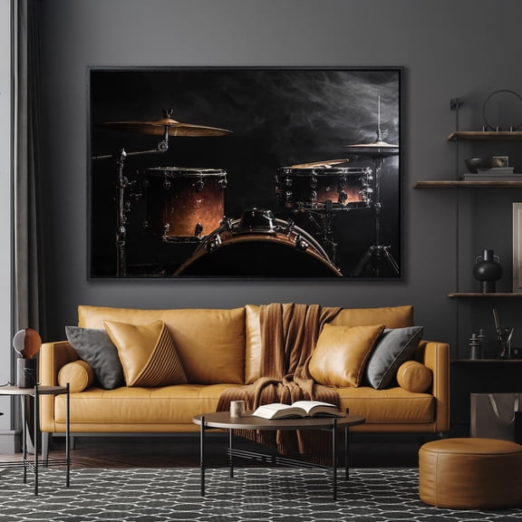 Part Of A Drum Kit Against A Black Background Wall Art Percussion Instrument Decor Poster Snare Drum Bass Drum On Stage Poster, Unframed Poster Size 8x12