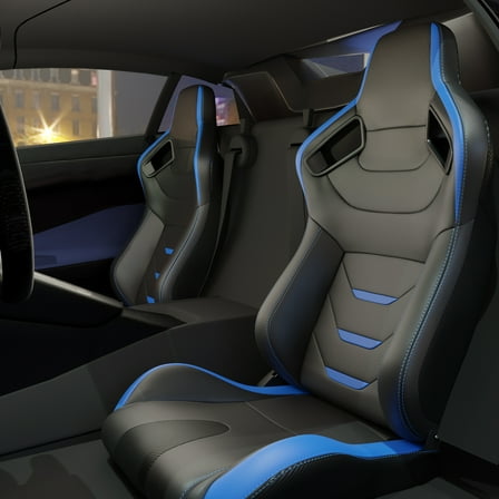 This Is Only a Part of the Product, 2PC Universal Bucket Racing Seats Red Stitch Red PVC Leather Reclinable Carbon Look Leather Back With Adjustor Slider(Not Including Seat Bracket ) 1 box of 2 piece