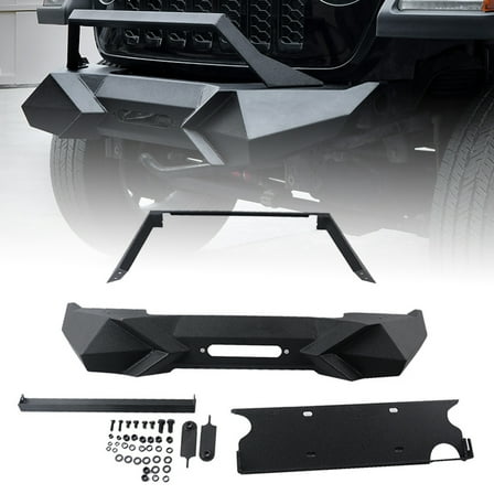 This Is Only a Part of the Product, X Style Front Bumper with Winch Plate Compatible with Wrangler JK (2007-2018) & JL (2018+)- Heavy Duty Black Textured Manganese Steel Construction, Perfect for On