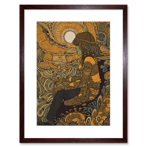 Part of The Worlds Tapestry Ornate Pattern Linocut Artwork Framed Wall Art Print 9X7 Inch