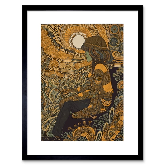 Part of The Worlds Tapestry Ornate Pattern Linocut Artwork Framed Wall Art Print 9X7 Inch