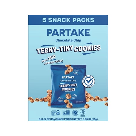 Partake Teeny Tiny Chocolate Chip Cookies, Vegan & Gluten-Free, Shelf-Stable, 5 Pack, Baked Snack