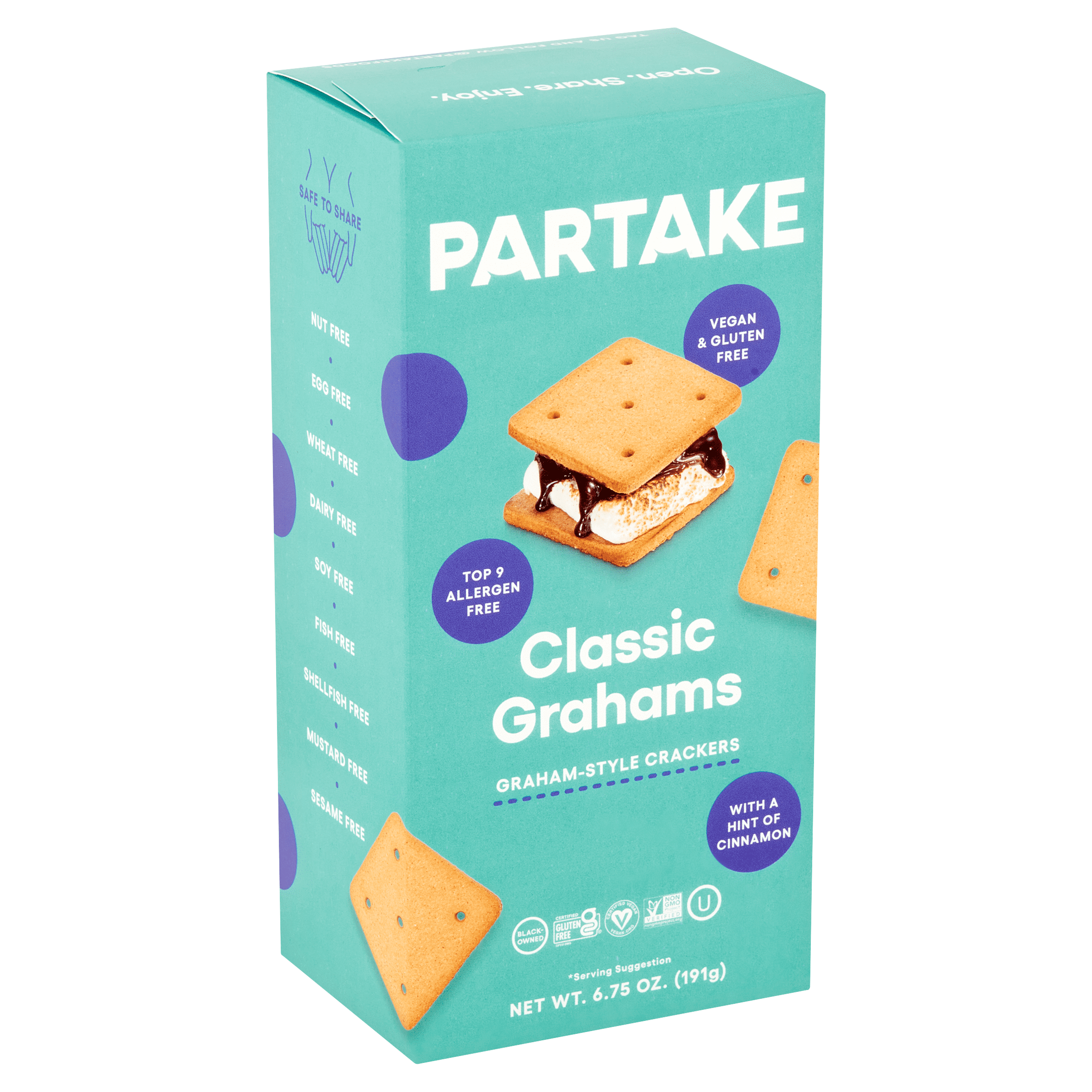Partake Classic Graham Crackers, Vegan & Gluten-Free, Shelf-Stable, Crunchy, Baked, 6.75 oz
