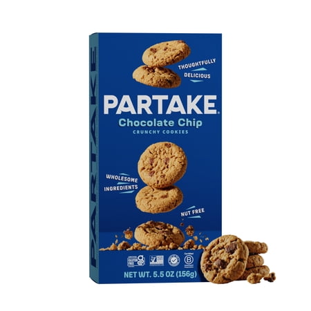 Partake Crunchy Chocolate Chip Cookies, Vegan & Gluten-Free, Shelf-Stable, Baked, 5.5 oz