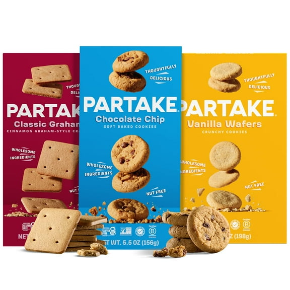 Gluten Free Partake Cookies & Cracker Variety Pack (Soft Baked Chocolate Chip, Classic Graham Cracker, Vanilla Wafer) - Vegan - Free From the Top 9 Allergens - (3 Pack, 5.5oz Boxes)