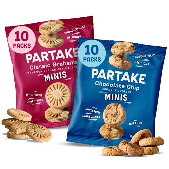 Partake Foods Gluten Free Crunchy Chocolate Chip Cookies + Classic Graham Crackers Variety Pack - Vegan - Free From the Top 9 Allergens Including Wheat, Soy, Eggs, & Peanuts - Non GMO