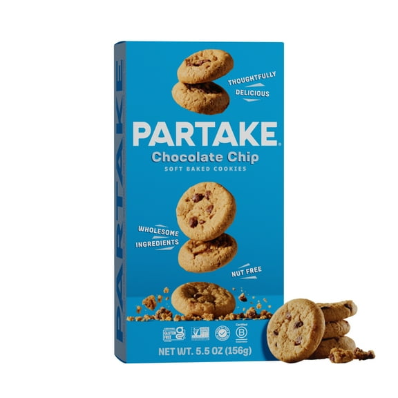 Partake Foods Soft Baked Chocolate Chip Cookies, Vegan & Gluten-Free, Shelf-Stable, Baked, 5.5 oz