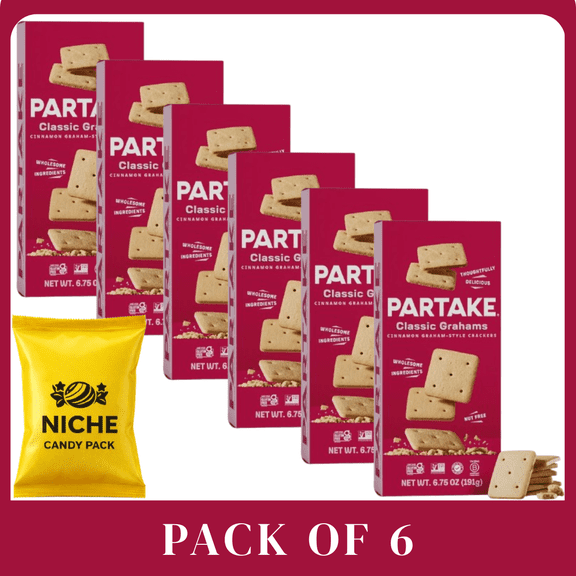 Partake Classic Grahams Vegan Cookies, 6.75 oz, Pack of 6-with candy pack