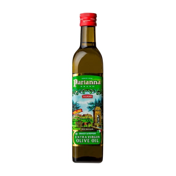 Partanna Everyday Medium Extra Virgin Olive Oil - -Premium Castelvetrano & Cerasuola Oil - High Polyphenol - First Cold Pressed - Early Harvest in Sicily - 16.9oz (500 ML) Glass