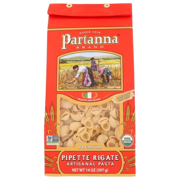 Partanna Organic Premium Pipette Rigate Italian Artisanal Pasta - Bronze Cut - High Quality Durum Wheat Semolina--Slow Dried - NON-GMO- Made in Italy- 14 oz
