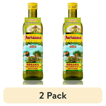 (2 pack) Partanna Organic Unfiltered Extra Virgin Olive Oil, 25.5 fl oz
