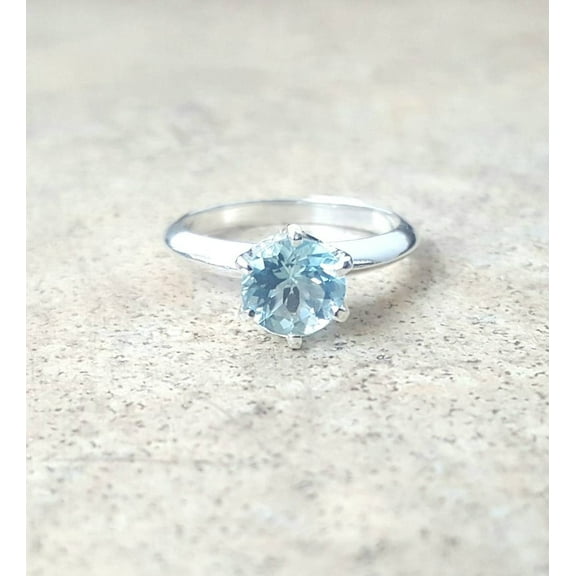 Parth Impex Aquamarine Ring, 1 carat Genuine Aquamarine Ring - 6 prong Aquamarine solitaire - Aquamarine engagement ring - March Birthstone