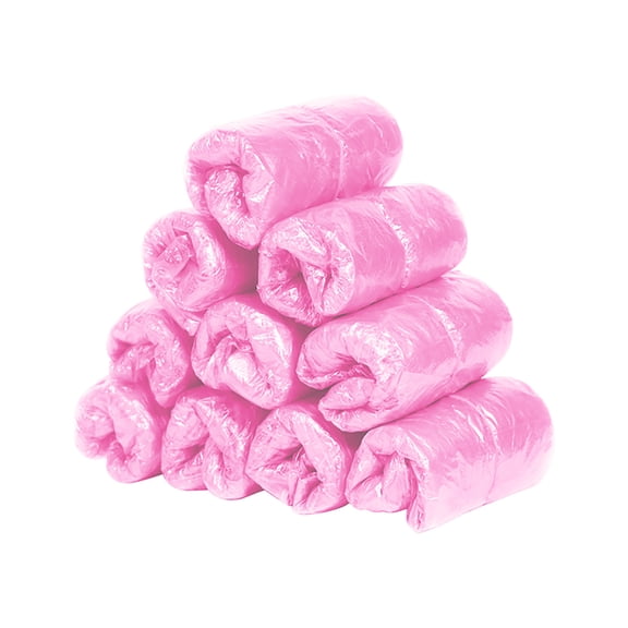 Partheme 100PCS Disposable Shoe Covers Waterproof Non-Slip Durable Boot Covers for Indoors Cleaning Real Estate Travel Construction Workplaces Plastic Disposable Shoe Covers for Men and Women , Pink