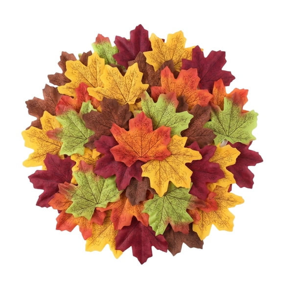 Partheme 100Pcs Fake Fall Leaves, Fall Party Decorations Maple Leaf Cutouts Decor Artificial Plastic Craft Autumn Decoration for Thanksgiving Party Weddings, As shown