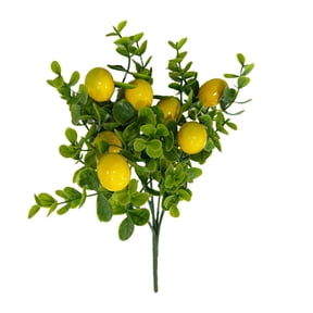 Partheme 12 Inch Artificial Lemon Branch, Fake Lemon Fruit Twig with Green Leaves, Simulated Plastic Flower for Home Decoration, Desktop Floral Arrangement for Kitchen Wedding Birthday Party, Green