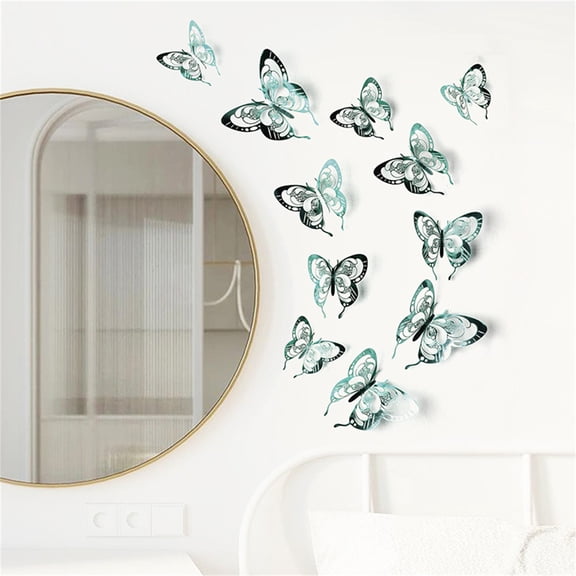Partheme 12 Pcs Monarch Butterfly Decorations Fake Butterflies Realistic Butterfly Craft Artificial Wall Decor for Craft Wedding Home Birthday Party, Green
