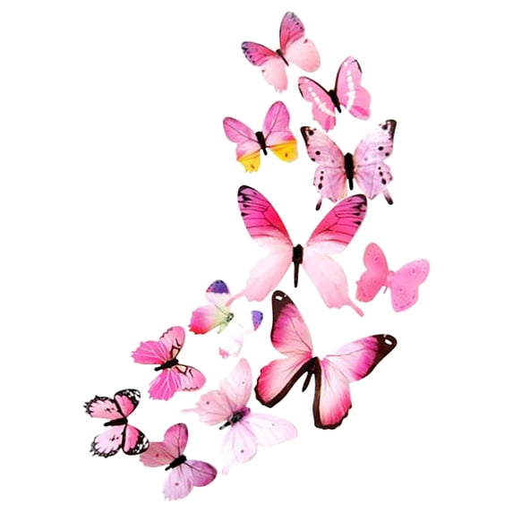 Partheme 12PCS 3D Colorful Butterfly Wall Stickers, Butterfly Wall Decals, Removable Butterflies Art Decor Crafts for Party Offices Bedroom Room Sticker Set , Pink