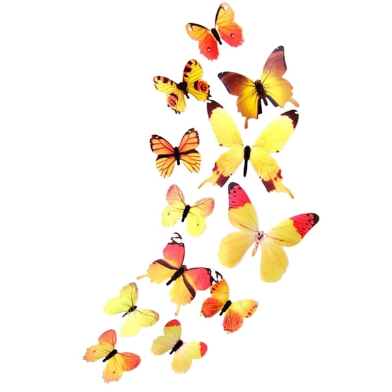 Partheme 12PCS 3D Colorful Butterfly Wall Stickers, Butterfly Wall Decals, Removable Butterflies Art Decor Crafts for Party Offices Bedroom Room Sticker Set , Yellow